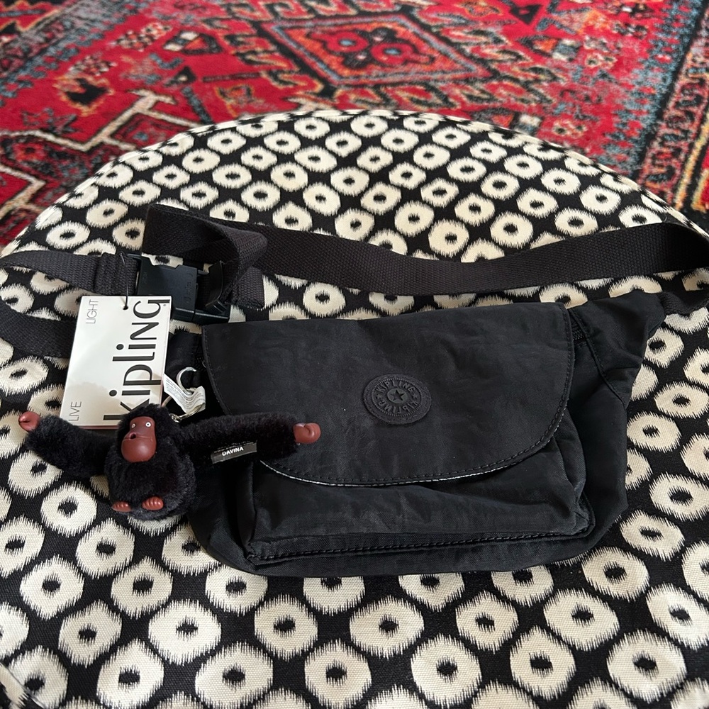 Kipling Arvin Black Crossbody Bag with Monkey Keychain